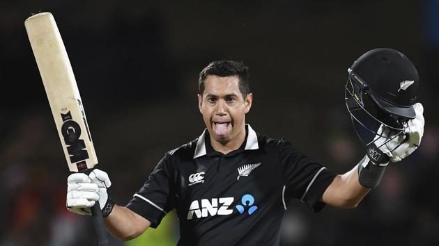 New Zealand's Ross Taylor celebrates his century.(AP)