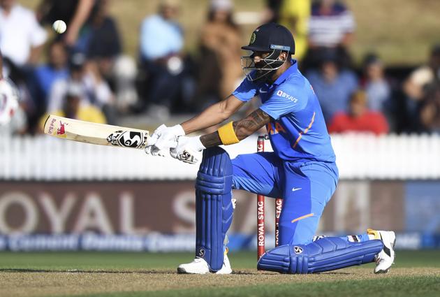 India's KL Rahul hits a 6 during the One Day cricket international between India and New Zealand at Seddon Oval in Hamilton (AP)