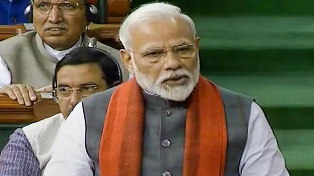Prime Minister Narendra Modi rises to make a statement in the Lok Sabha, during the ongoing Budget Session of Parliament in New Delhi, Wednesday, Feb. 5, 2020.(PTI)