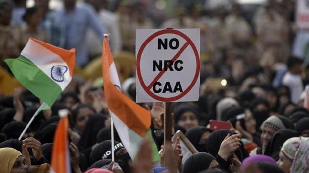 Demonstrators protesting against CAA,NRC and NPC in Mumbai.(Satyabrata Tripathy/HT File)