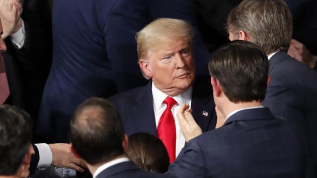 President Donald Trump arrives to deliver his State of the Union address to a joint session of Congress on Capitol Hill in Washington, Tuesday, Feb. 4, 2020.(AP Photo)