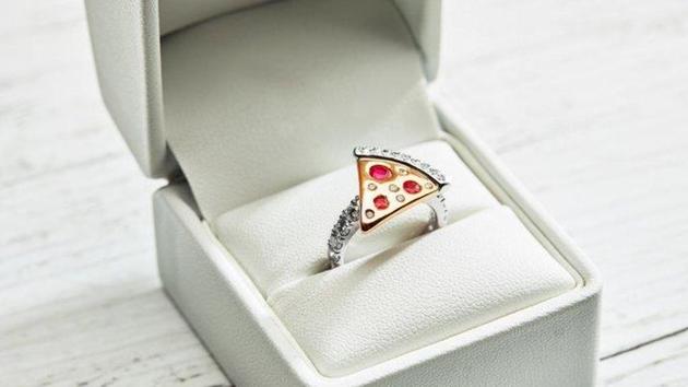 Domino's in the UK Just Gave Away a 22K Pizza-Slice Engagement Ring Topped  with Diamond Pepperoni | The Jeweler Blog