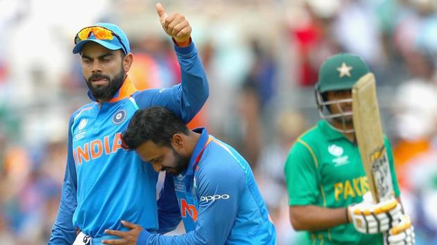 File image of India skipper Virat Kohli celebrating the fall of a wicket against Pakistan.(Getty Images)
