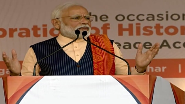 The PM underlined that his government will not allow violence to return to northeast. (Photo @BJP4India) The PM underlined that his government will not allow violence to return to northeast. (Photo @BJP4India)