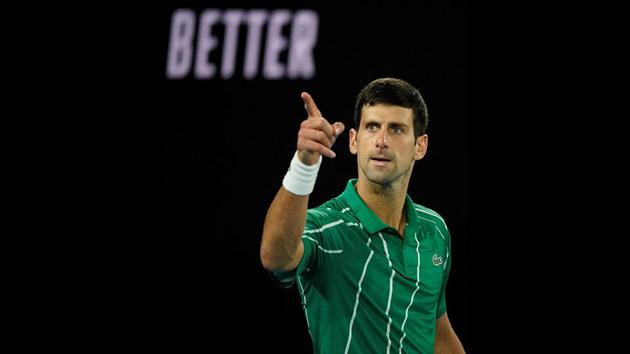 Serbia’s Novak Djokovic gestures after winning the Australian Open final against Austria’s Dominic Thiem at Melbourne Park. (Kim Hong-Ji / REUTERS)