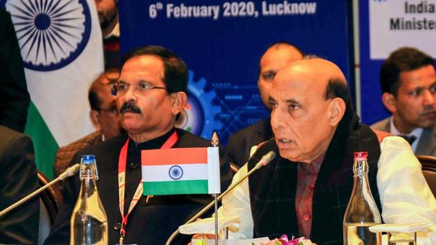 Defence Minister Rajnath Singh speaks while chairing the first India-Africa Defence Ministers' Conclave 2020 on the sidelines of DefExpo 2020 in Lucknow. (PTI) Defence Minister Rajnath Singh speaks while chairing the first India-Africa Defence Ministers' Conclave 2020 on the sidelines of DefExpo 2020 in Lucknow. (PTI)