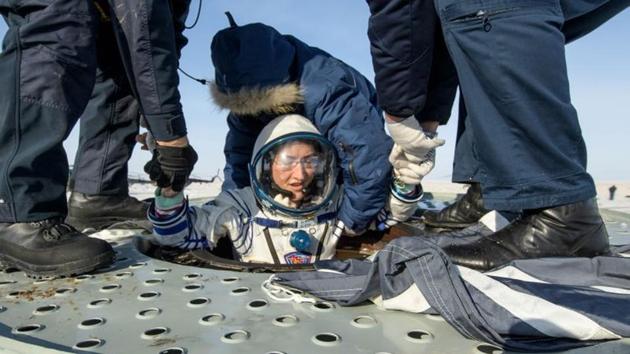 NASA astronaut Christina Koch is helped out of the Soyuz MS-13 spacecraft just minutes after she, Roscosmos cosmonaut Alexander Skvortsov, and ESA astronaut Luca Parmitano, landed in a remote area southeast of Zhezkazgan in the Karaganda region of Kazakhstan. Koch spent 328 days on the International Space Station (ISS) which is the longest-ever single spaceflight by a woman. (NASA/Bill Ingalls via REUTERS)