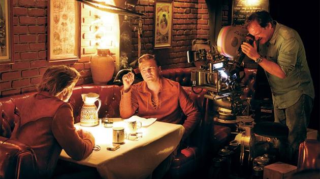 Quentin Tarantino, Leonardo DiCaprio and Brad Pitt on the set of Once Upon A Time In Hollywood.