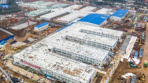 An aerial view the Huoshenshan hospital, which means “Fire God Mountain”, after it was handed over to China’s army in Wuhan. China’s army on February 2 was given control of a nearly-finished field hospital that will treat patients at the epicentre of the novel coronavirus epidemic that has severely strained medical facilities. (AFP)