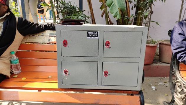 The mobile phone locker used at a polling booth in south Delhi’s Sant Nagar. (Richa Banka/HT Photo) The mobile phone locker used at a polling booth in south Delhi’s Sant Nagar. (Richa Banka/HT Photo)