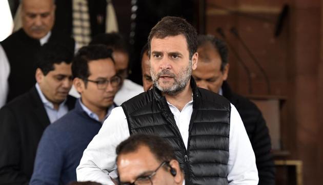 Congress leader Rahul Gandhi exits Parliament House, during the ongoing Budget Session, in New Delhi on Friday, February 7, 2020. (Sanjeev Verma/HT PHOTO) Congress leader Rahul Gandhi exits Parliament House, during the ongoing Budget Session, in New Delhi on Friday, February 7, 2020. (Sanjeev Verma/HT PHOTO)