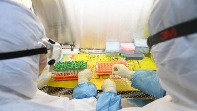 Workers in protective suits examine specimens inside a laboratory following an outbreak of the novel coronavirus in Wuhan, Hubei province, China. (Reuters image)