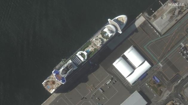 An aerial view of cruise ship Diamond Princess, docked at port Yokohama in Japan on February 6.(Reuters Photo)