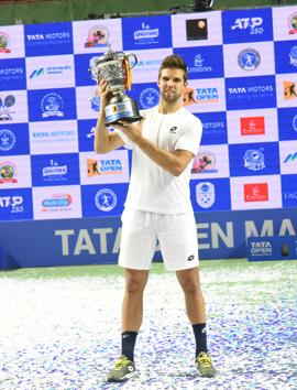Jiri Vesely produced 26 aces on Sunday to take home Tata Open Maharashtra title, defeating Egor Gerasimov of Belarus 7-6(2), 5-7, 6-3 in a two hours and 11 minutes battle in the final. (HT PHOTO) Jiri Vesely produced 26 aces on Sunday to take home Tata Open Maharashtra title, defeating Egor Gerasimov of Belarus 7-6(2), 5-7, 6-3 in a two hours and 11 minutes battle in the final. (HT PHOTO)