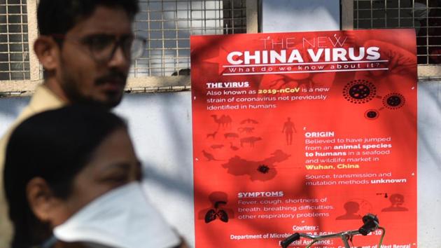 Precautionary posters at the Beleghata I.D. and B.G. Hospital where people have been wearing masks for safety from coronavirus in Kolkata, West Bengal. 56 kept under home isolation. (Samir Jana / Hindustan Times/Representative Picture) Precautionary posters at the Beleghata I.D. and B.G. Hospital where people have been wearing masks for safety from coronavirus in Kolkata, West Bengal. 56 kept under home isolation. (Samir Jana / Hindustan Times/Representative Picture)