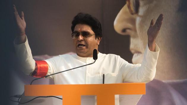 MNS chief Raj Thackeray during MNS rally at Azad Maidan in Mumbai, India, on Sunday, February 9, 2020.(Satyabrata Tripathy/HT Photo)