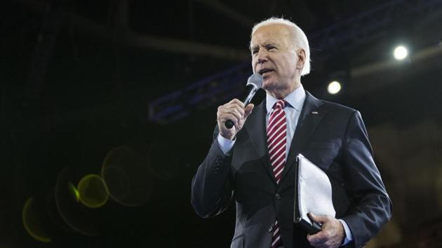 Former Vice President Joe Biden, 2020 Democratic presidential candidate, speaks during the 61st Annual McIntyre-Shaheen 100 Club Dinner in Manchester, New Hampshire, U.S., on Saturday, Feb. 8, 2020. (Bloomberg) Former Vice President Joe Biden, 2020 Democratic presidential candidate, speaks during the 61st Annual McIntyre-Shaheen 100 Club Dinner in Manchester, New Hampshire, U.S., on Saturday, Feb. 8, 2020. (Bloomberg)