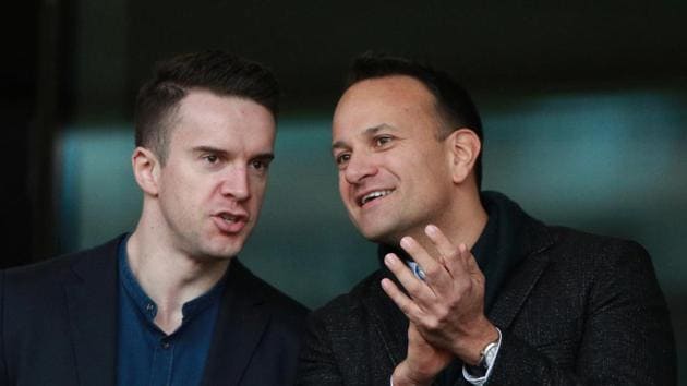 Ireland Prime Minister Leo Varadkar (right) with partner Matthew Barrett during a rugby match, Dublin, Feb 8, 2020.(REUTERS)