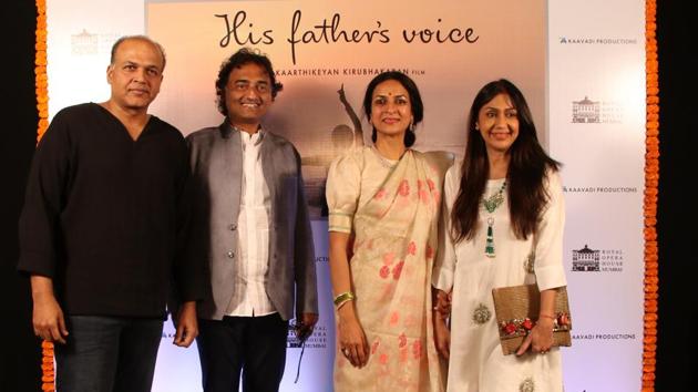 Ashwini Pawar (second from right) and Kaarthikeyan Kirubhakaran with Ashutosh Gowariker and his wife at the premeire of ‘His Father’s Voice’ at Royal Opera House.