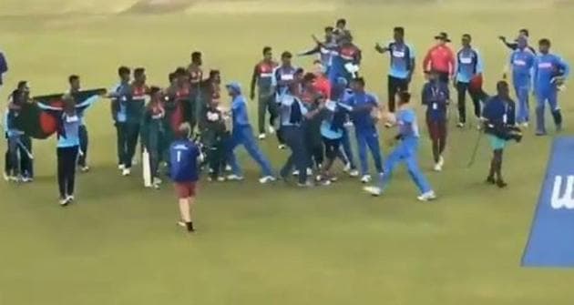 India U19 and Bangladesh U19 fight after world cup final(Screen grab)