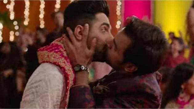A scene from Shubh Mangal Zyada Saavdhan where the lead actors are kissing. A scene from Shubh Mangal Zyada Saavdhan where the lead actors are kissing.