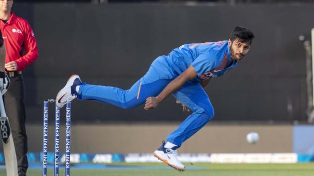 India's Shardul Thakur in action against New Zealand(AP)