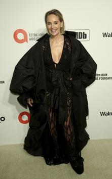 Sharon Stone arrives at the 2020 Elton John AIDS Foundation Oscar Viewing Party on Sunday, Feb. 9, 2020, in West Hollywood, Calif. (Photo by Willy Sanjuan/Invision/AP) (Willy Sanjuan/Invision/AP)