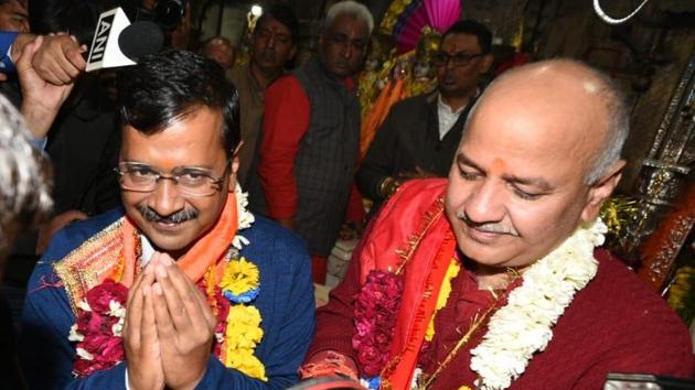Kejriwal and his Aam Aadmi Party had made an effort through the poll campaign not to react to the BJP’s barbs but counter them. (ARVIND YADAV/HT PHOTO.) Kejriwal and his Aam Aadmi Party had made an effort through the poll campaign not to react to the BJP’s barbs but counter them. (ARVIND YADAV/HT PHOTO.)