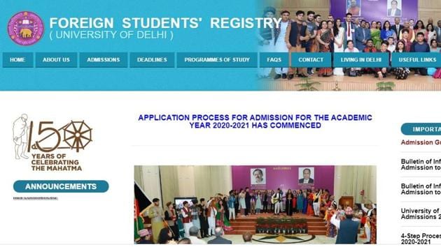 The University of Delhi has begun online application process for foreign nationals seeking admission to the undergraduate/postgraduate courses for the academic year 2020-2021.(du.ac.in)