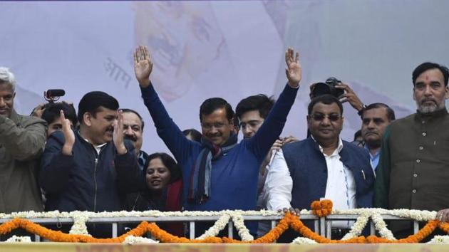 AAP leader Arvbind Kejriwal at party headquarters. (Photo Sanjeev Verma/HT) AAP leader Arvbind Kejriwal at party headquarters. (Photo Sanjeev Verma/HT)