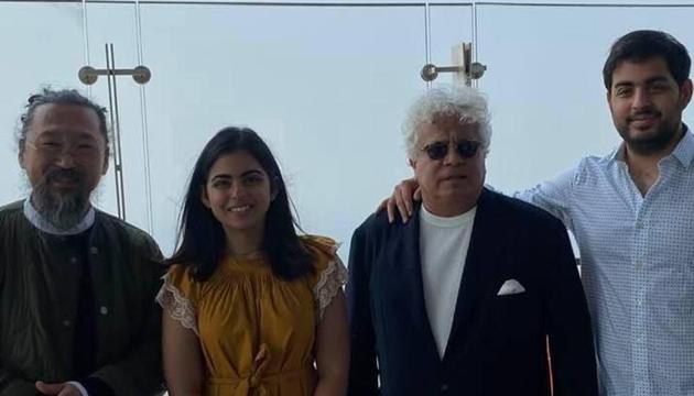 (From left) Artist Takashi Murakami, Isha Ambani Piramal, Suhel Seth and Akash Ambani. (From left) Artist Takashi Murakami, Isha Ambani Piramal, Suhel Seth and Akash Ambani.