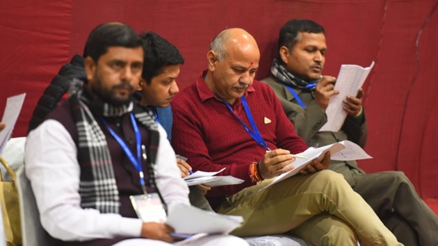 Deputy chief minister Manish Sisodia at a counting centre in New Delhi. (Raj K Raj/HT Photo) Deputy chief minister Manish Sisodia at a counting centre in New Delhi. (Raj K Raj/HT Photo)