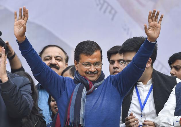 Arvind Kejriwal addreses supporters after party's victory in the assembly polls, New Delhi, February 11, 2020 (PTI) Arvind Kejriwal addreses supporters after party's victory in the assembly polls, New Delhi, February 11, 2020 (PTI)