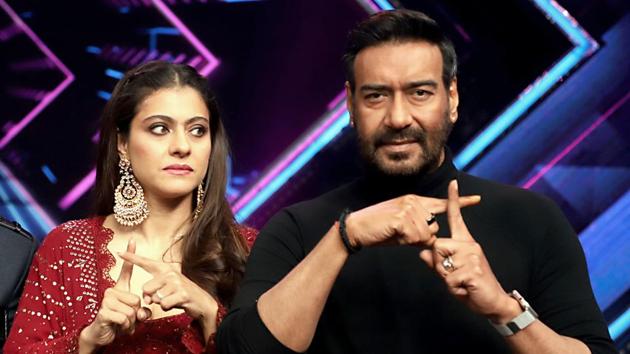 Bollywood actors Ajay Devgn and wife Kajol spotted promoting their film Tanahji.