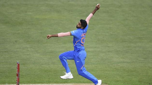 India's Jasprit Bumrah bowls during a One Day International cricket between India and New Zealand at Eden Park in Auckland, New Zealand, Saturday, Feb 8, 2020. (Andrew Cornaga/Photosport via AP)(AP)