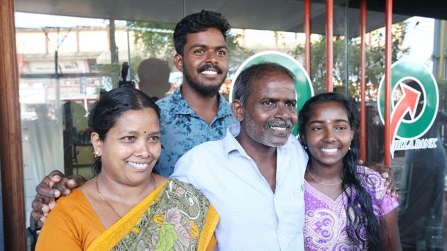 P Rajan with his family after winning a bumper prize of Rs 12 crore in a Kerala state lottery.(Sourced) P Rajan with his family after winning a bumper prize of Rs 12 crore in a Kerala state lottery.(Sourced)