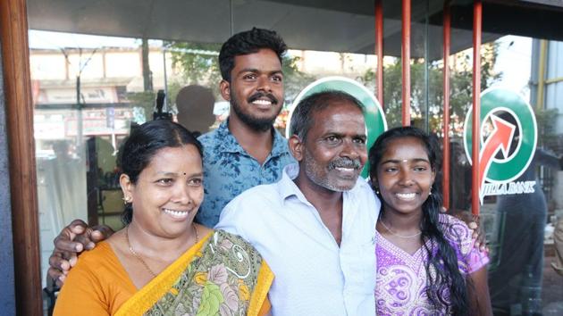 P Rajan with his family after winning the <span class='webrupee'>?</span>12 crore lottery.