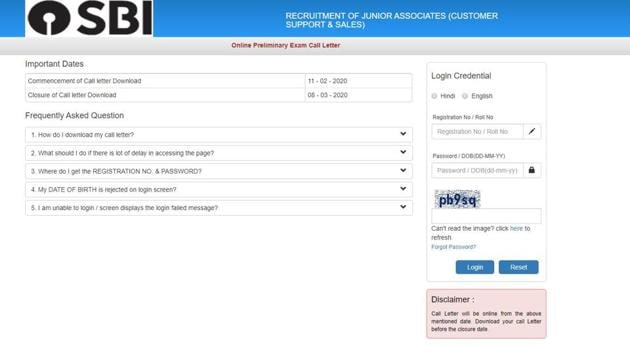 SBI clerk admit card 2020. (Screengrab) SBI clerk admit card 2020. (Screengrab)