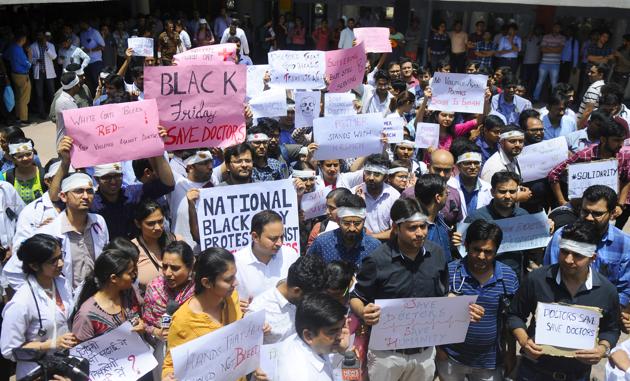 In June 2019, resident doctors went on a strike and held a massive rally in Chandigarh in support of doctors who were attacked in West Bengal(HT FILE) In June 2019, resident doctors went on a strike and held a massive rally in Chandigarh in support of doctors who were attacked in West Bengal(HT FILE)