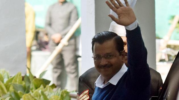 Chief Minister designate and AAP Chief Arvind Kejriwal arrvies for a meeting with Lieutenant Governor Anil Baijal at Raj Niwas in New Delhi on Wednesday, February 12, 2020.(Amal KS/HT PHOTO)