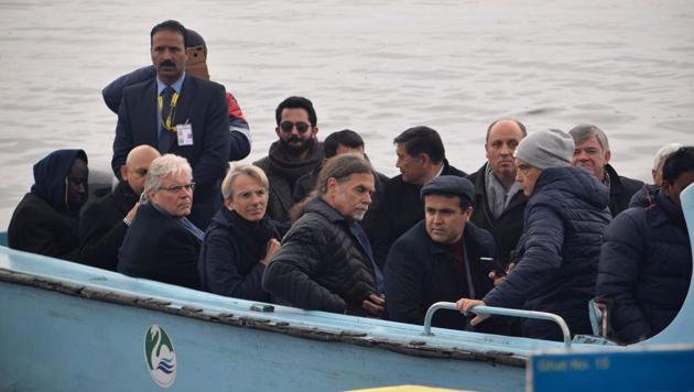 Envoys from foreign countries ride on shikara boat in Dal Lake in Srinagar on February 12, 2020. (AFP file photo) Envoys from foreign countries ride on shikara boat in Dal Lake in Srinagar on February 12, 2020. (AFP file photo)