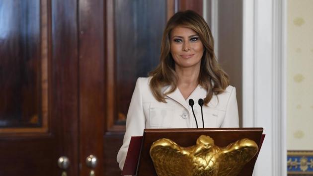 First lady Melania Trump speaks during the Governors' Spouses' luncheon in the Blue Room of the White House in Washington. (AP) First lady Melania Trump speaks during the Governors' Spouses' luncheon in the Blue Room of the White House in Washington. (AP)