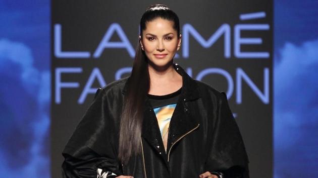 Actor Sunny Leone showcases the creation of Ajio on Day 2 of the Lakme Fashion Week Summer/Resort 2020, in Mumbai. (IANS)