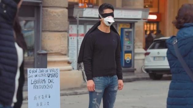 Massimiliano Martigli Jiang with the message board in Florence, Italy. (Facebook/Massimiliano Martigli Jiang) Massimiliano Martigli Jiang with the message board in Florence, Italy. (Facebook/Massimiliano Martigli Jiang)