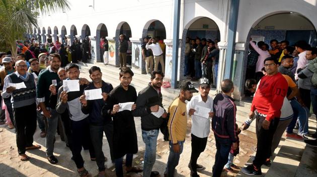 People queue up to cast their votes during Delhi assembly election on February 8. (Sushil Kumar/HT File Photo) People queue up to cast their votes during Delhi assembly election on February 8. (Sushil Kumar/HT File Photo)