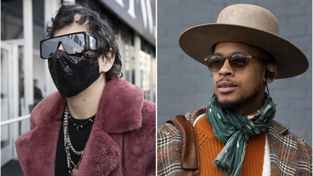 Pablo Starr (L), the owner Fashion Week Online and photographer Karston Tannis pose for photos before attending a show . (Mark Lennihan / AP)
