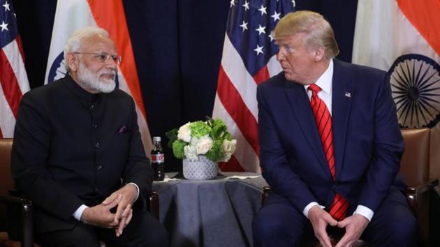 US President Donald Trump holds a bilateral meeting with Prime Minister Narendra Modi on the sidelines of the annual United Nations General Assembly in New York City, New York, US. (REUTERS) US President Donald Trump holds a bilateral meeting with Prime Minister Narendra Modi on the sidelines of the annual United Nations General Assembly in New York City, New York, US. (REUTERS)