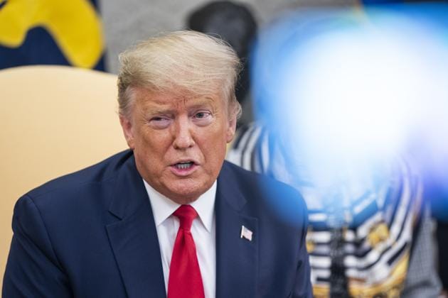 US President Donald Trump speaks during a meeting with Lenin Moreno, Ecuador's president, not pictured, in the Oval Office of the White House in Washington, DC.(Bloomberg)