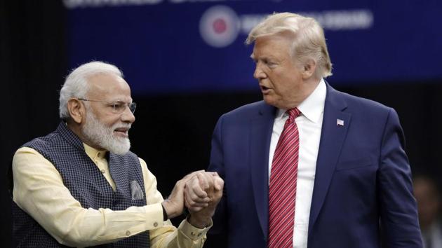 Prime Minister Narendra Modi and President Donald Trump at the "Howdi Modi" event on September 22, 2019 in Houston. (AP Photo) Prime Minister Narendra Modi and President Donald Trump at the "Howdi Modi" event on September 22, 2019 in Houston. (AP Photo)