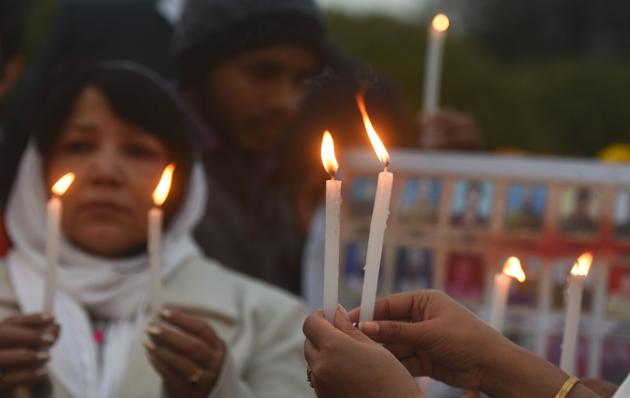 People pay tribute to the 40 CRPF personnel killed in a terror attack in Pulwama, in Patna, Bihar on Friday, February 14, 2020. (Parwaz Khan /HT PHOTO) People pay tribute to the 40 CRPF personnel killed in a terror attack in Pulwama, in Patna, Bihar on Friday, February 14, 2020. (Parwaz Khan /HT PHOTO)